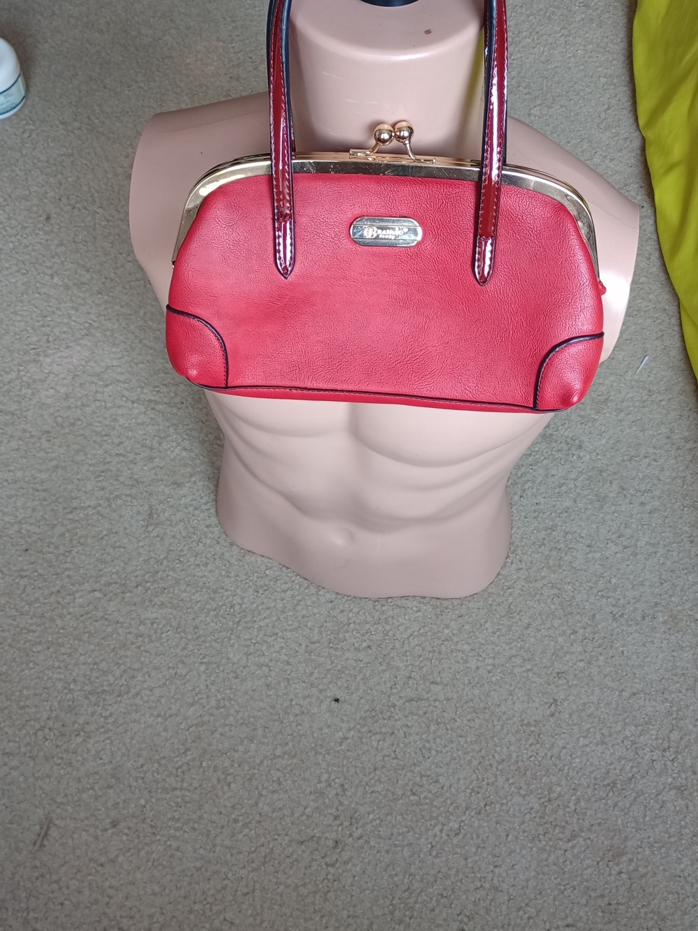 Brangio Italy purse  clasp-top frame bag with patent leather handles and trim